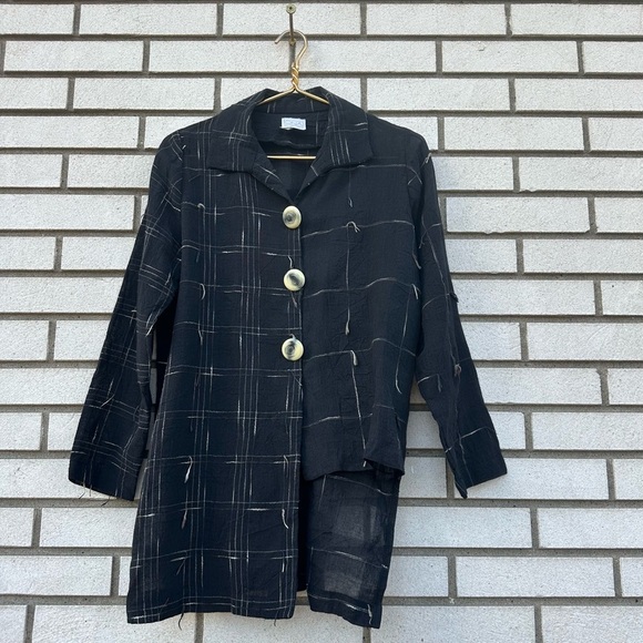 ONA New York Tokyo Black Linen Blend Artsy Windowpane Jacket Blazer S Neutral - Picture 1 of 8